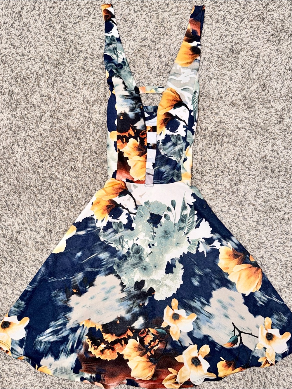 TRAC Beautiful Floral Navy V Neck Skater Sundress - Like New XS/S